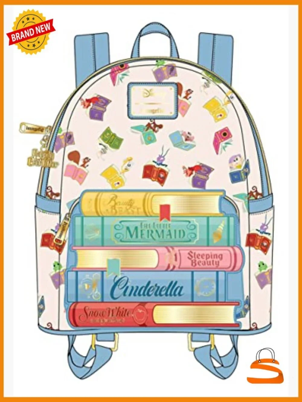 Loungefly Disney Princess Books Mini Backpack Shoulder Bag Purse Faux Leather